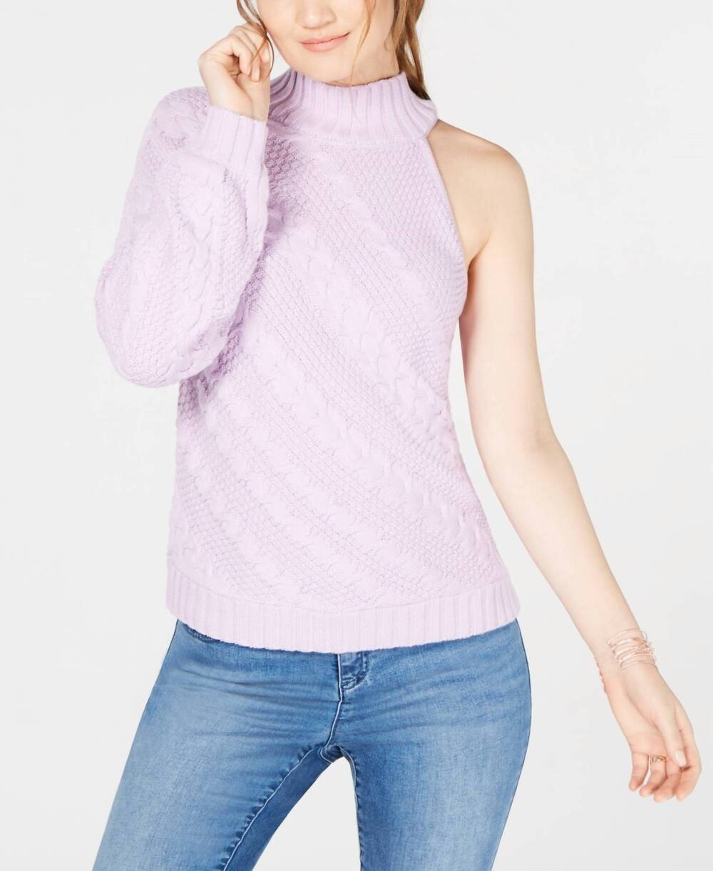 NEW I.N.C. INTERNATIONAL CONCEPTS asymmetric cable one shoulder turtle neck swea